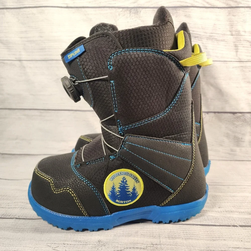 Burton Youth Zipline Boa Snowboard Boots Black Blue Size 4K US 4 Kids Unisex